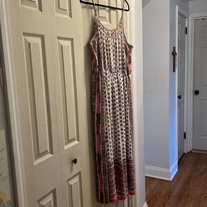 Gap Maxi Dress Womens L White Pink Sleeveless Boho Tank Top Summer Flowy XL